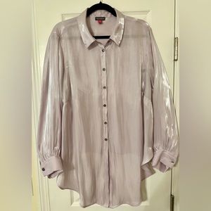 Vince Camuto Lavender Tie Front Shimmer Sheer-Satin Button Up Shirt Blouse 2X